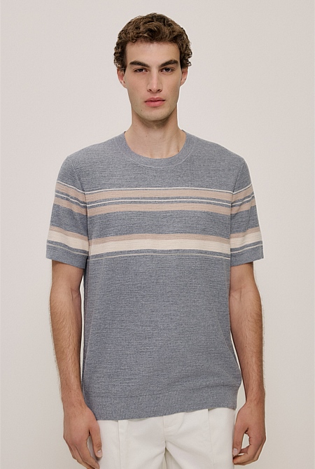 Cotton Linen Stripe Knit T-shirt