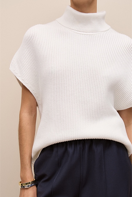 Cotton Cashmere Sleeveless High Neck Knit Cotton Cashmere Sleeveless High Neck Knit