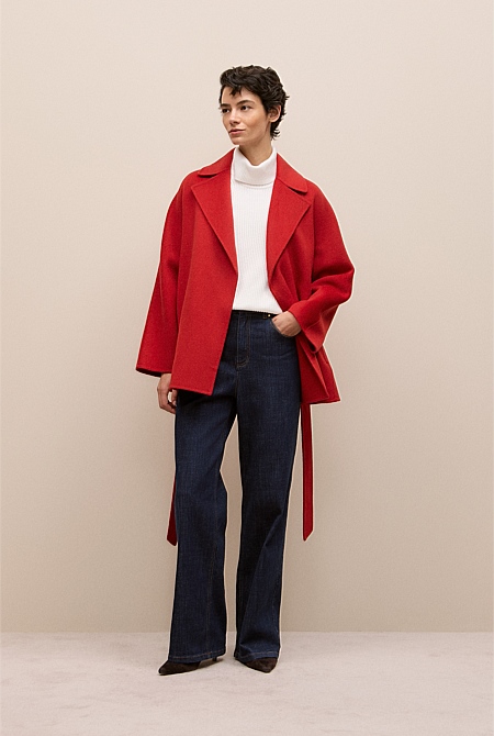 Double Faced Wool Short Wrap Coat Double Faced Wool Short Wrap Coat