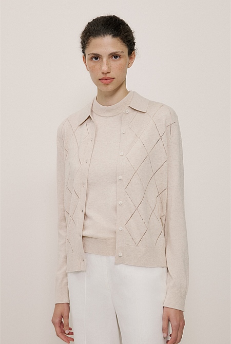 Cotton Cashmere Pointelle Cardigan Cotton Cashmere Pointelle Cardigan