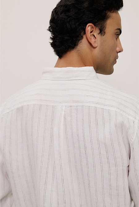 Regular Fit Delave Linen Fine Stripe Shirt Regular Fit Delave Linen Fine Stripe Shirt