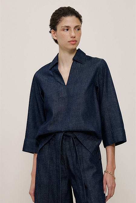 Soft Denim Collared Popover Soft Denim Collared Popover