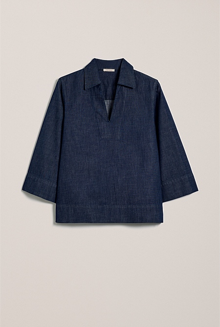 Soft Denim Collared Popover Soft Denim Collared Popover