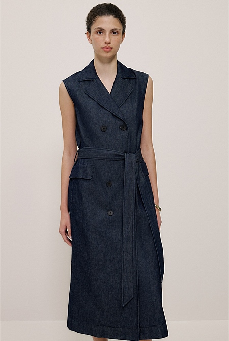 Denim Sleeveless Trench Dress Denim Sleeveless Trench Dress