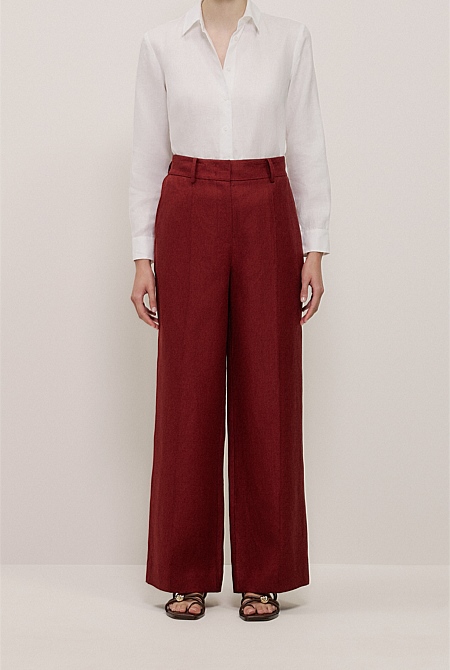 Linen Twill Pintucked Wide Leg Pant Linen Twill Pintucked Wide Leg Pant