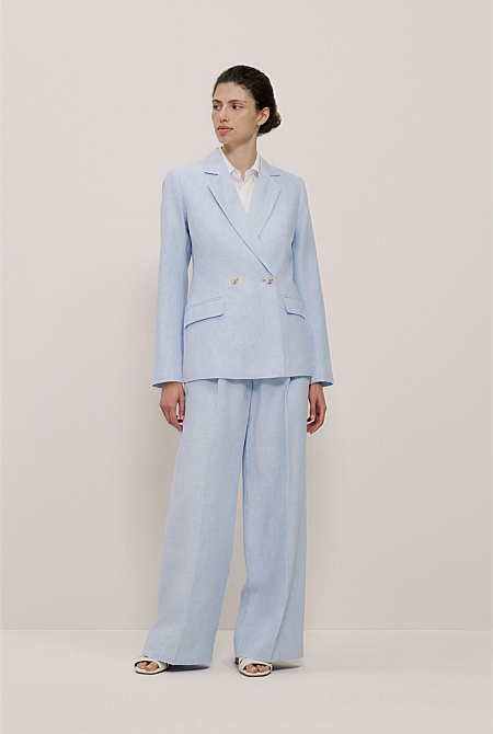 Yarn Dyed Linen Double Breasted Blazer Yarn Dyed Linen Double Breasted Blazer