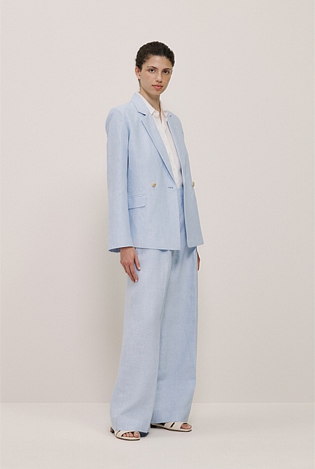 Yarn Dyed Linen Double Breasted Blazer Yarn Dyed Linen Double Breasted Blazer