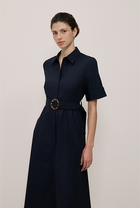 Poplin Pleat Detail Short Sleeve Dress Poplin Pleat Detail Short Sleeve Dress