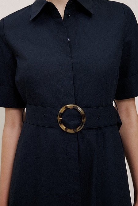 Poplin Pleat Detail Short Sleeve Dress Poplin Pleat Detail Short Sleeve Dress