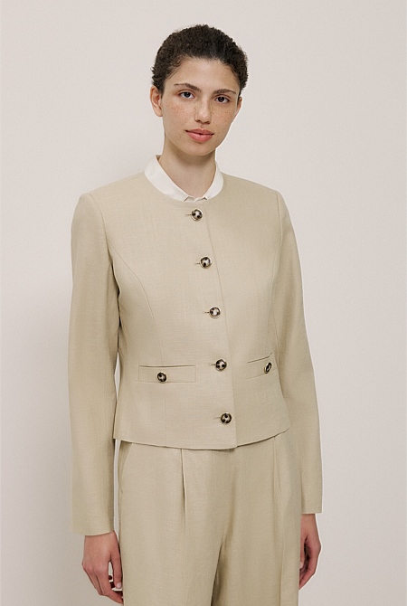 Textured Collarless Jacket Textured Collarless Jacket