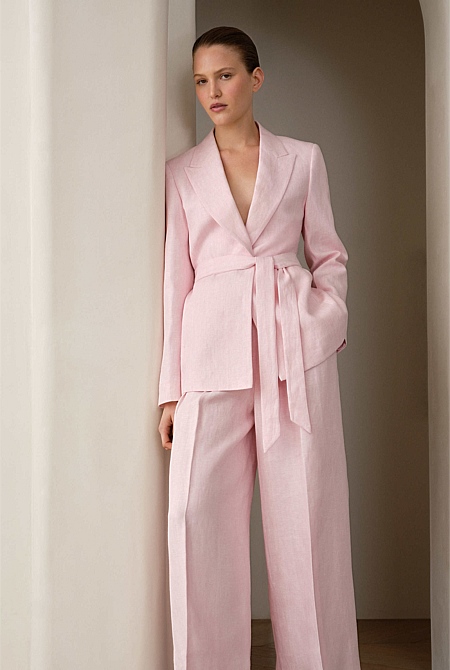 Linen Herringbone Belted Jacket Linen Herringbone Belted Jacket