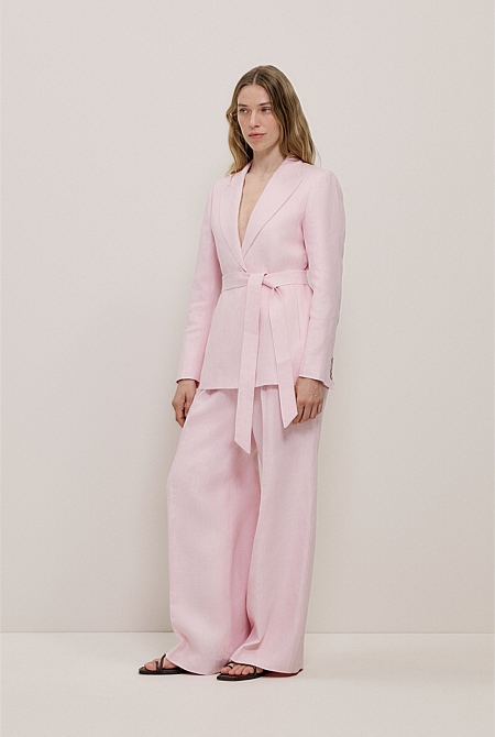 Linen Herringbone Belted Jacket Linen Herringbone Belted Jacket