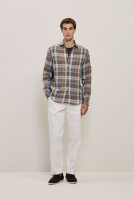 Tailored Fit Delave Linen Check Shirt Tailored Fit Delave Linen Check Shirt