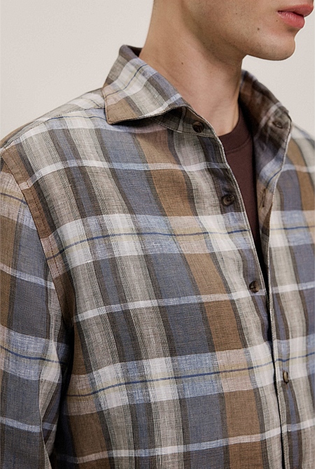 Tailored Fit Delave Linen Check Shirt Tailored Fit Delave Linen Check Shirt
