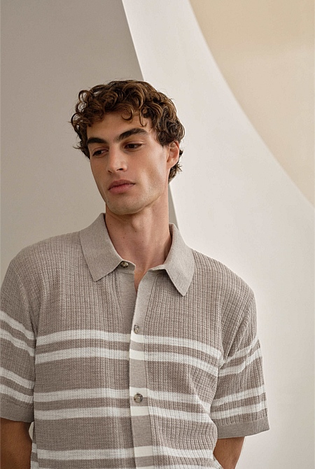 Cotton Linen Stripe Knit Shirt Cotton Linen Stripe Knit Shirt