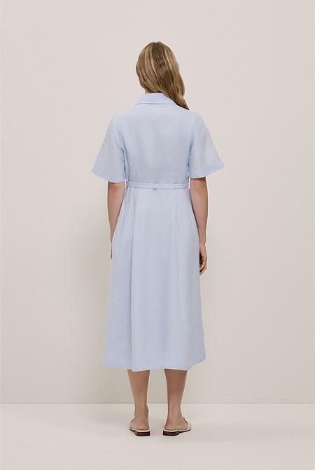 Linen Belted Short Sleeve Shirt Dress Linen Belted Short Sleeve Shirt Dress