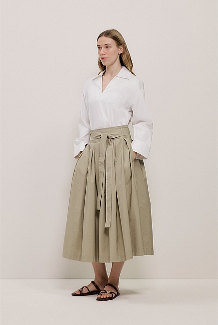 Poplin Pleated Midi Skirt Poplin Pleated Midi Skirt