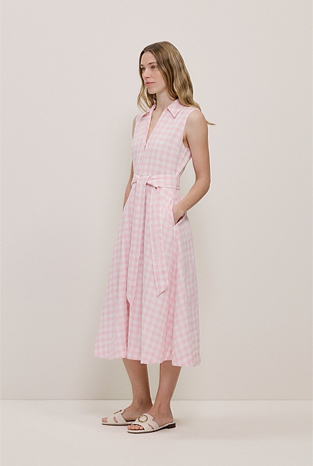 Gingham Linen Sleeveless Shirt Dress Gingham Linen Sleeveless Shirt Dress