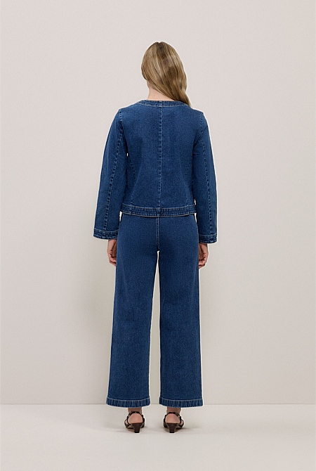 Collarless Cropped Denim Jacket Collarless Cropped Denim Jacket