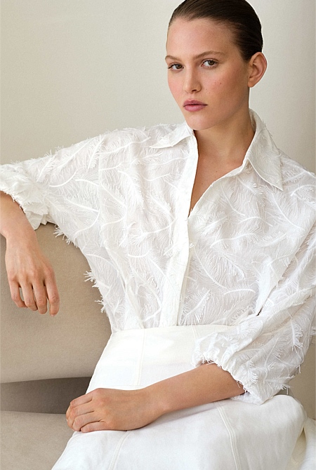 Embroidered Feather Detail Shirt Embroidered Feather Detail Shirt