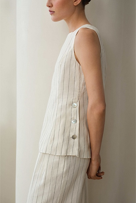 Linen Pinstripe Sleeveless Top Linen Pinstripe Sleeveless Top