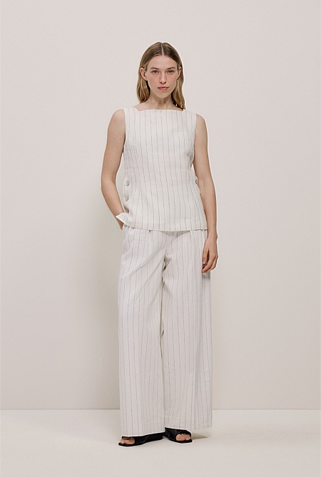 Linen Pinstripe Sleeveless Top Linen Pinstripe Sleeveless Top