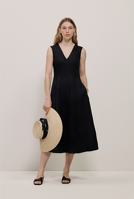 Linen Panel Detail Sleeveless Dress Linen Panel Detail Sleeveless Dress