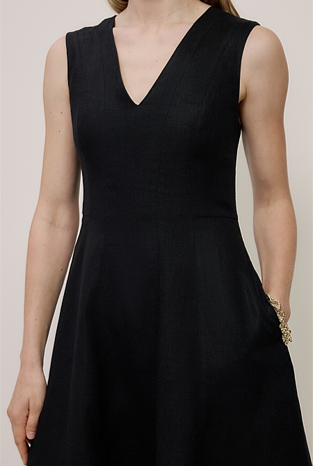 Linen Panel Detail Sleeveless Dress Linen Panel Detail Sleeveless Dress