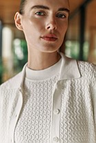 Cotton Cashmere Cable Mock Neck Knit
