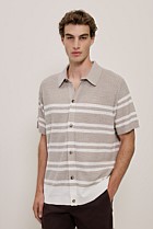 Cotton Linen Stripe Knit Shirt