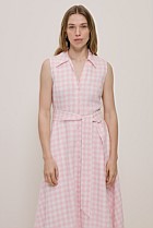 Gingham Linen Sleeveless Shirt Dress