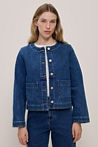 Collarless Cropped Denim Jacket