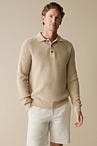 Cotton Rib Knit Long Sleeve Polo