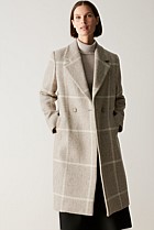 Undyed Wool Blend Check Car Coat