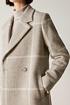 Undyed Wool Blend Check Car Coat