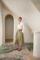 Poplin Pleated Midi Skirt