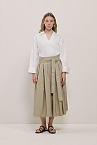 Poplin Pleated Midi Skirt