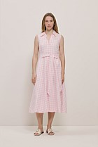 Gingham Linen Sleeveless Shirt Dress