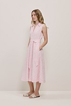 Gingham Linen Sleeveless Shirt Dress