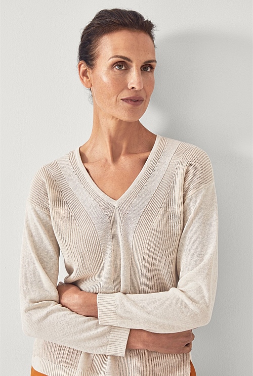 Parchment linen needle deflection pullover women knitwear trenery