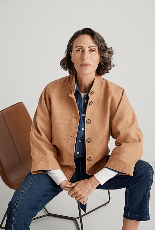 Camel Cotton Wool Relaxed Jacket WOMEN Jackets & Coats Trenery