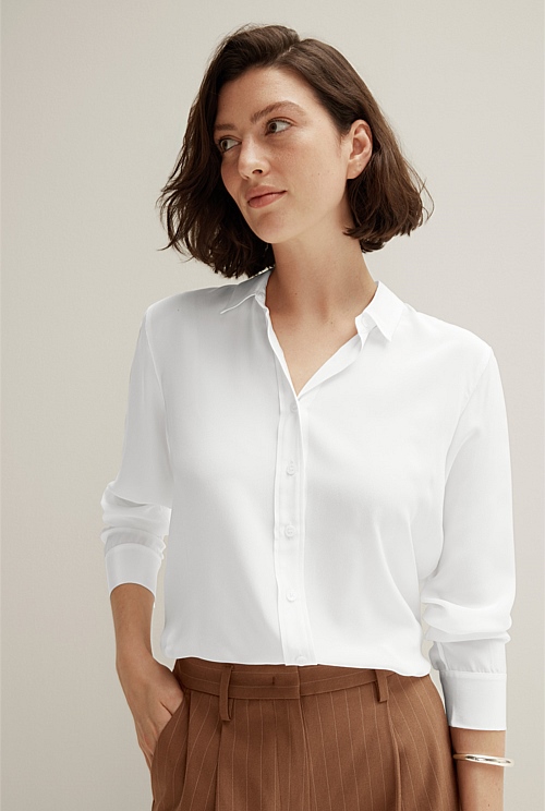White Classic Silk Shirt WOMEN Shirts Trenery — free download