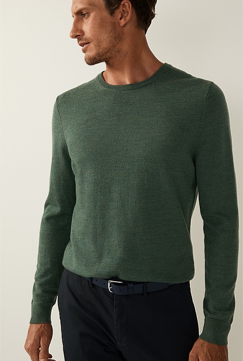 Merino Wool Sweaters Crew Neck - Hunter Green