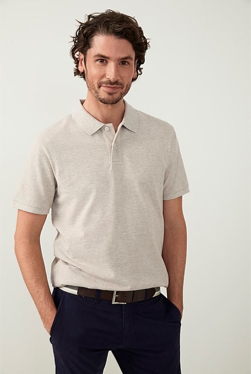 Oat Cotton Pique Marle Polo - MEN T-Shirts | Trenery