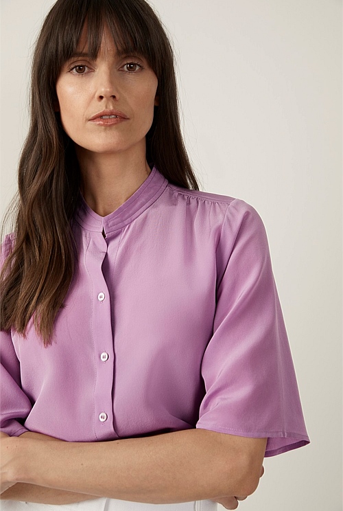 Amethyst Gathered Silk Top - Women Shirts 