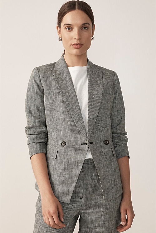 Black Yarn Dyed Linen Blazer WOMEN Jackets & Coats Trenery