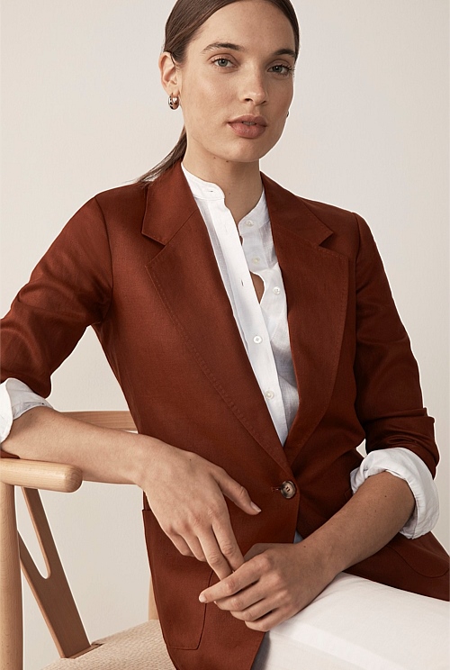 Maeve Linen Wool Blazer in Cinnamon