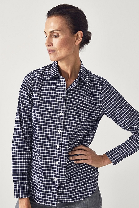 Night Sky Cotton Mini Grid Shirt - WOMEN Shirts | Trenery