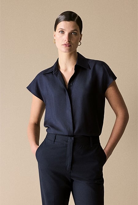 Silk Twill Cap Sleeve Shirt