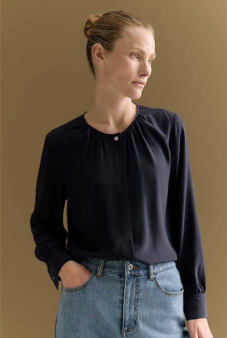 Silk Collarless Shirt